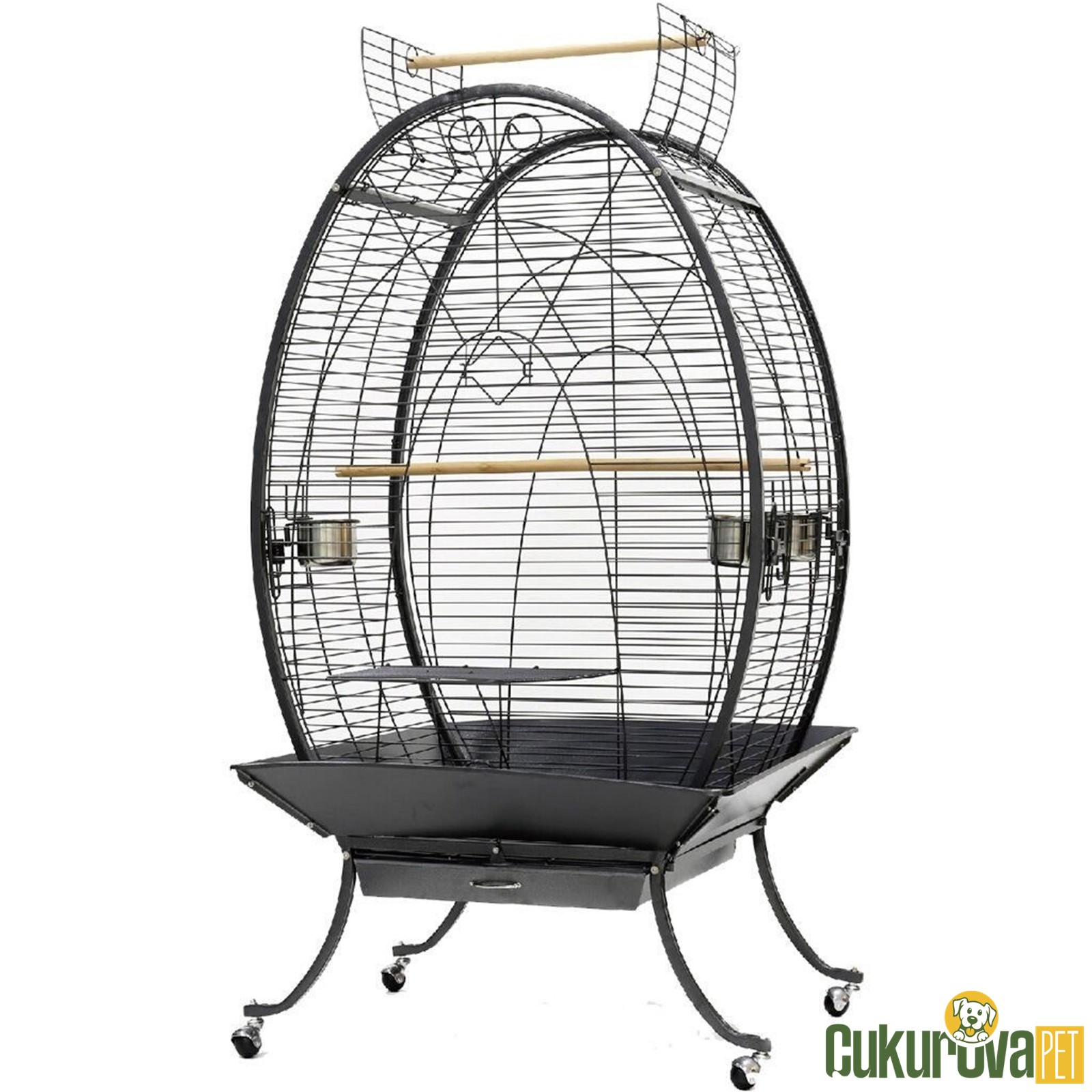 Dayang A28 Oval Ayaklı Papağan Kafesi Siyah - 89 x 60 x 159 Cm