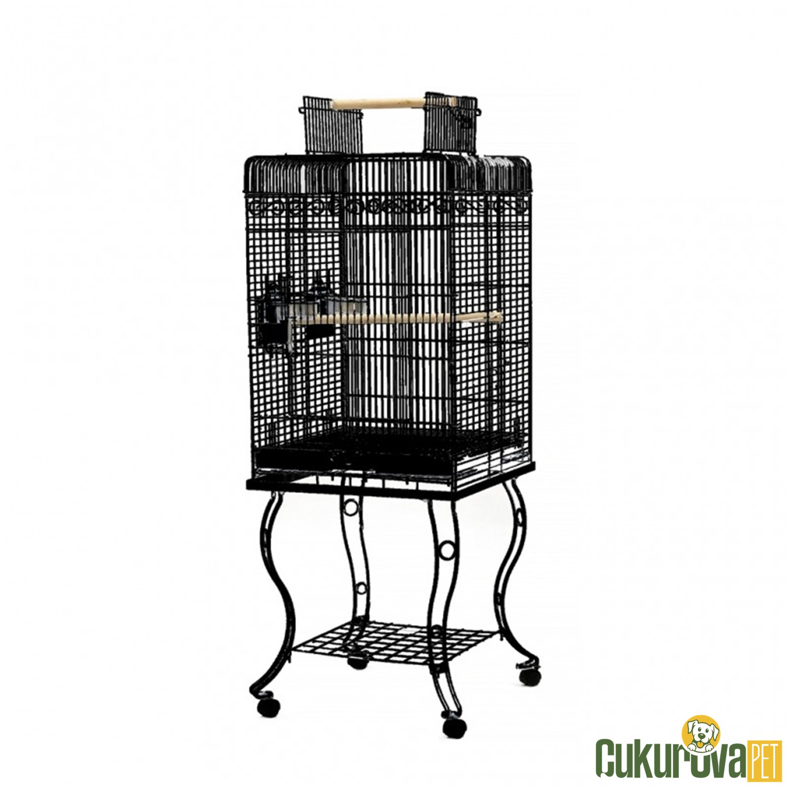 Dayang A80 Ayaklı Papağan Kafesi Siyah - 54 x 54 x 134 Cm