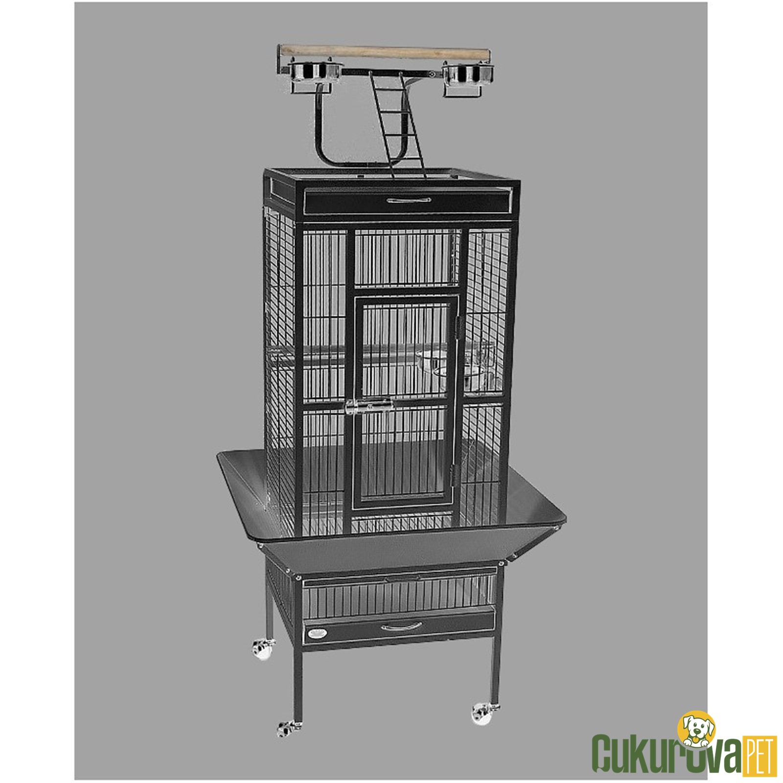 Dayang A10 Ayaklı Papağan Kafesi Siyah - 45.7 x 45.7 x 156