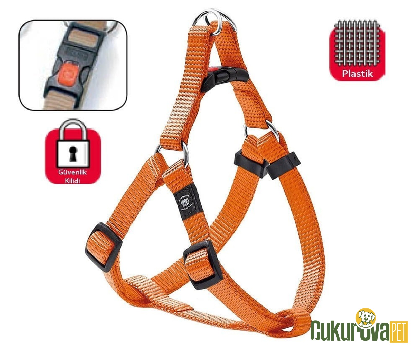 Karlie Kilitli Köpek Göğüs Tasması Turuncu S - M - 20 Mm x 35 - 60 Cm