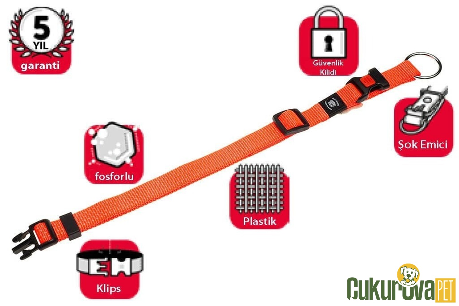 Karlie Köpek Boyun Tasması Turuncu S - 30 - 45 Cm