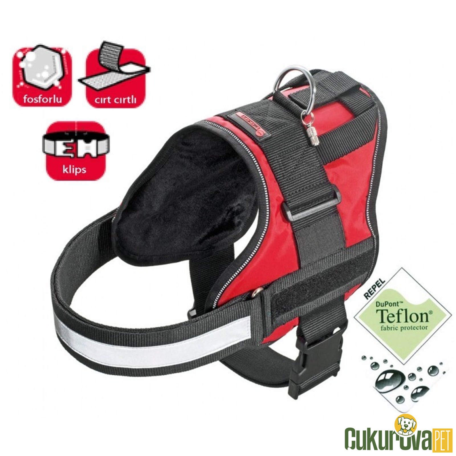 Karlie Teflon Reflektörlü Köpek Göğüs Tasması Kırmızı - 65 - 77 Cm