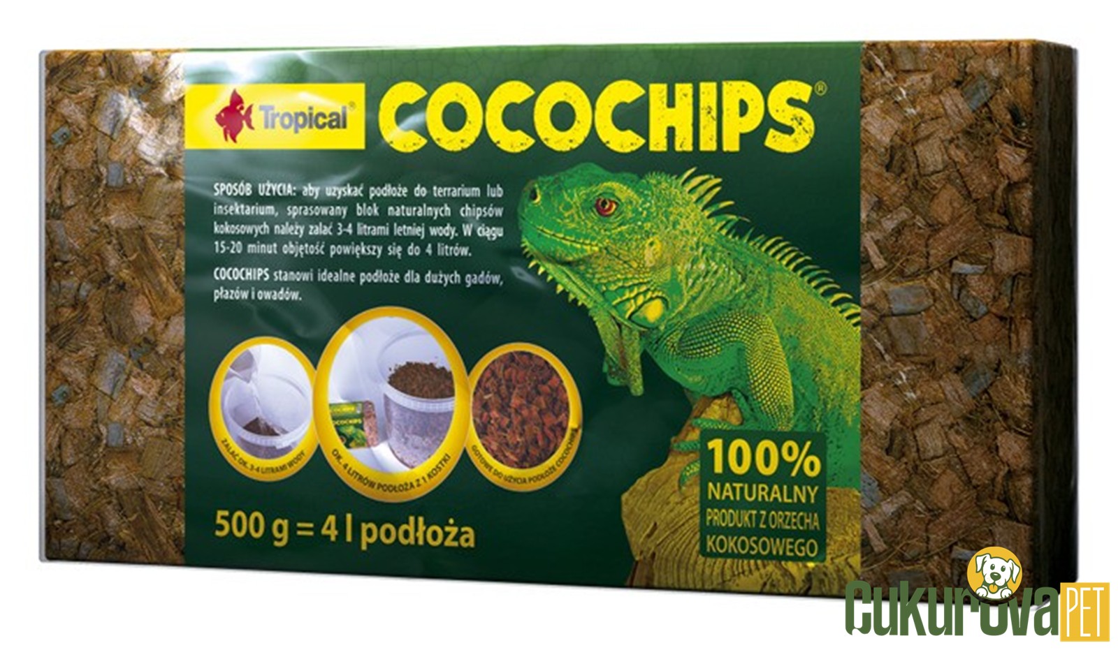Tropical Cocochips Coconut Husk Briquette Sürüngen Taban Malzemesi 500 Gr