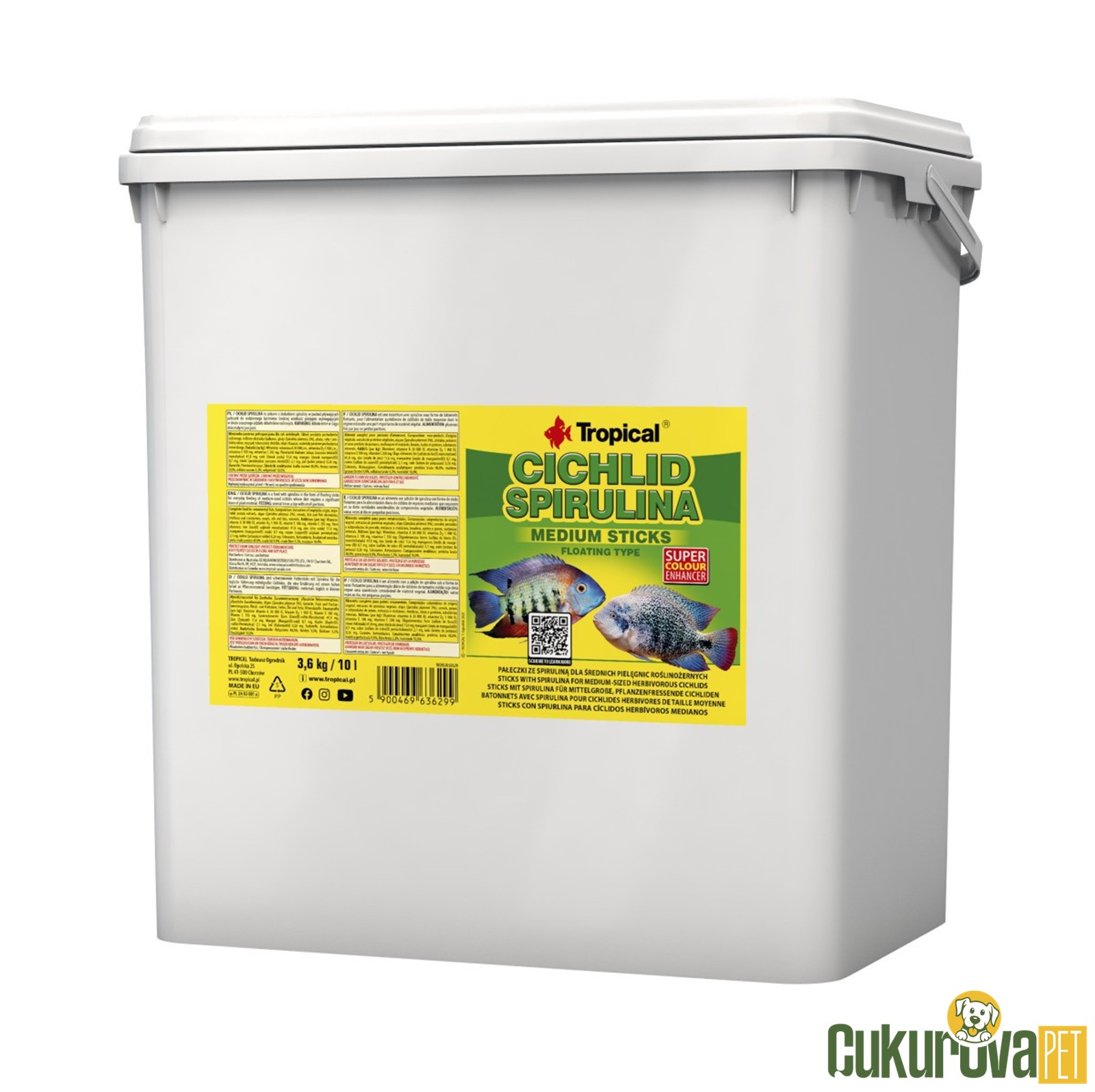 Tropical Cichlid Spirulina Medium Sticks Stick Yem 10 L - 3.6 Kg