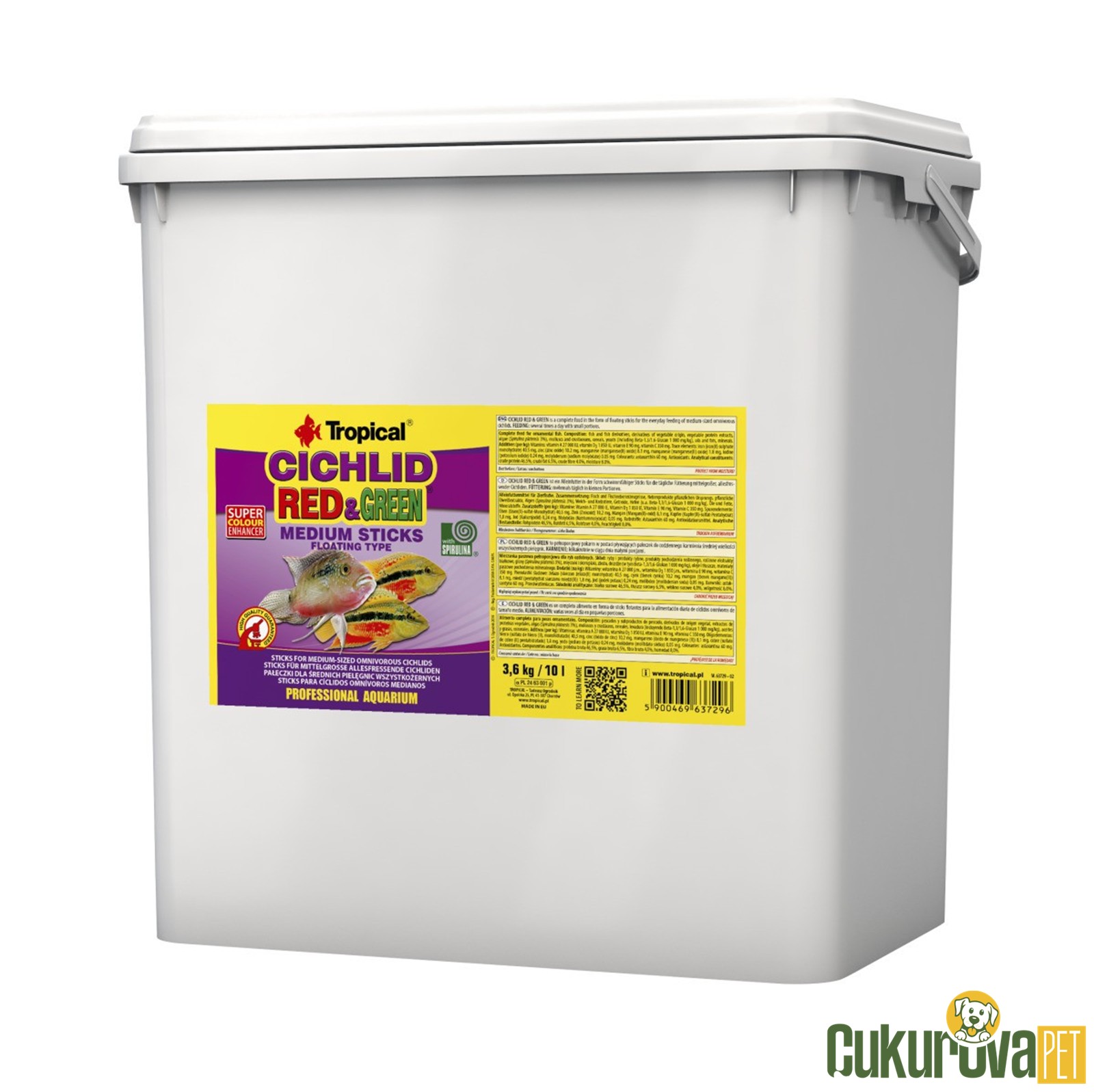 Tropical Cichlid Red&Green Medium Sticks Stick Yem 10 L - 3.6 Kg