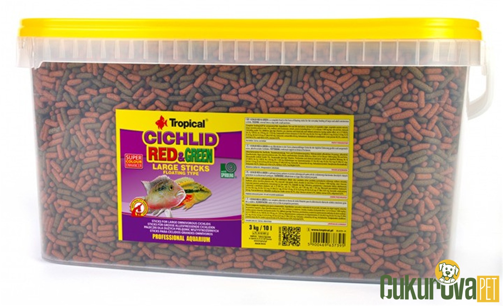 Tropical Cichlid Red&Green Large Sticks Stick Yem 10 L - 3 Kg