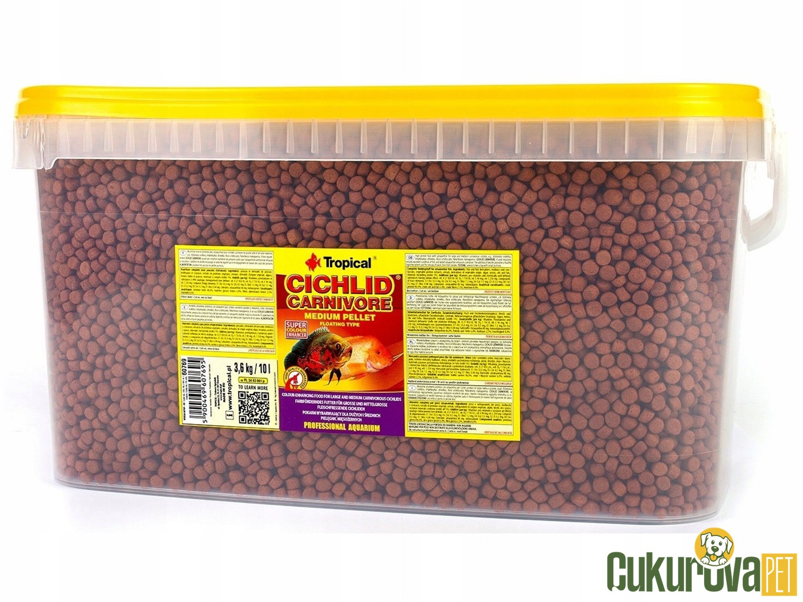 Tropical Cichlid Carnivore Medium Pellet Granül Yem 10 L - 3.6 Kg