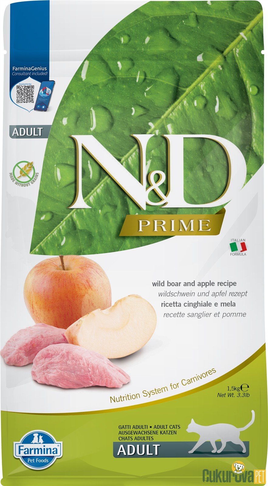 N&D Prime Adult Domuzlu Ve Elmalı Yetişkin Kedi Maması 1.5 Kg