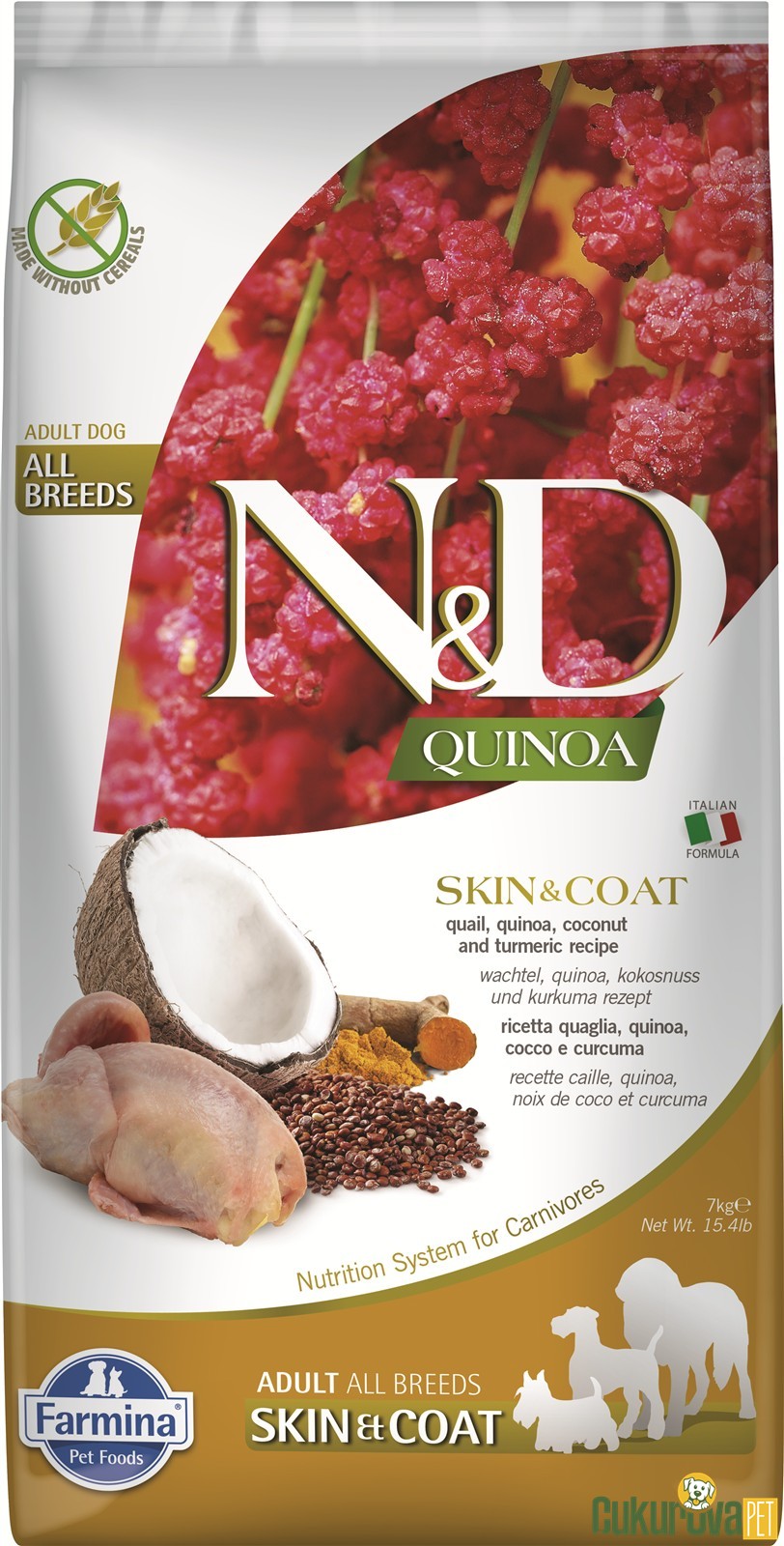 N&D Quinoa Skin&Coat Bıldırcınlı Ve Hindistancevizli Yetişkin Köpek Maması 7 Kg