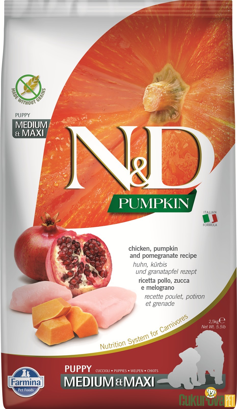 N&D Pumpkin Puppy Medium&Maxi Tavuklu Narlı Ve Balkabaklı Yavru Köpek Maması 2.5 Kg