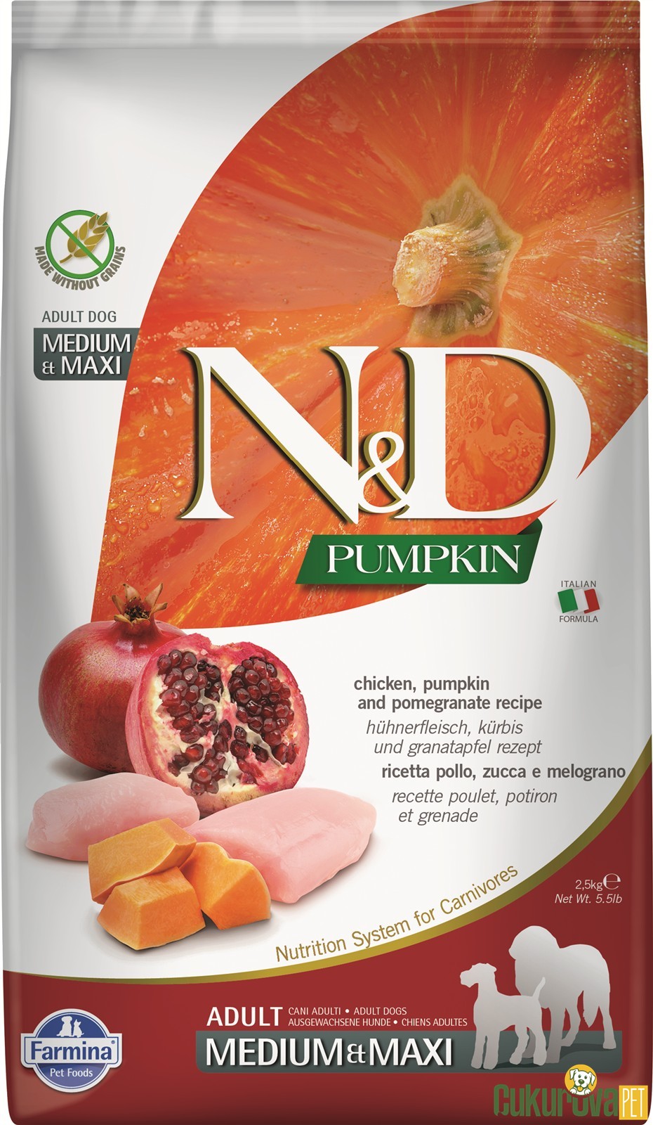 N&D Pumpkin Adult Medium&Maxi Tavuklu Narlı Ve Balkabaklı Yetişkin Köpek Maması 2.5 Kg