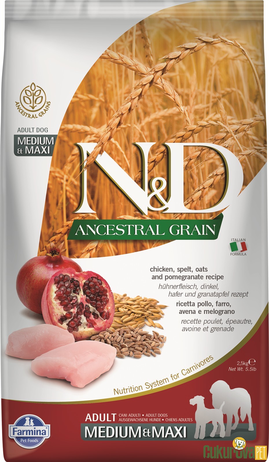 N&D Ancestral Grain Adult Medium&Maxi Tavuklu Ve Narlı Yetişkin Köpek Maması 2.5 Kg