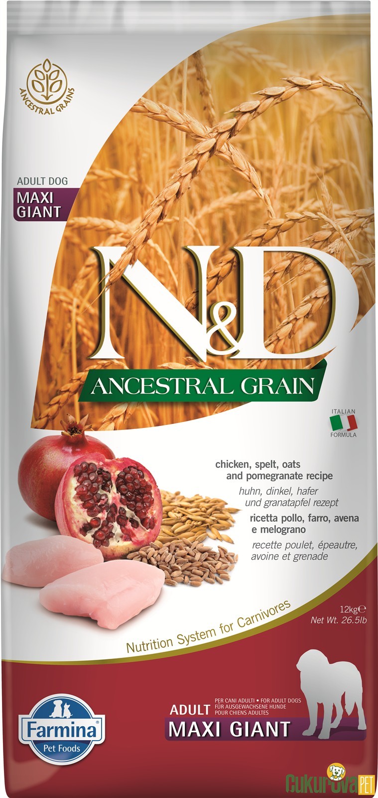 N&D Ancestral Grain Adult Maxi Giant Tavuklu Ve Narlı Yetişkin Köpek Maması 12 Kg