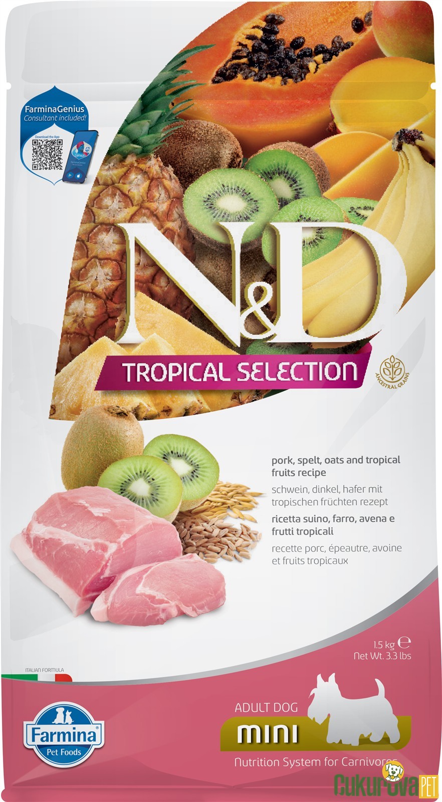 N&D Tropical Selection Adult Mini Domuzlu Kivili Yetişkin Köpek Maması 1.5 Kg