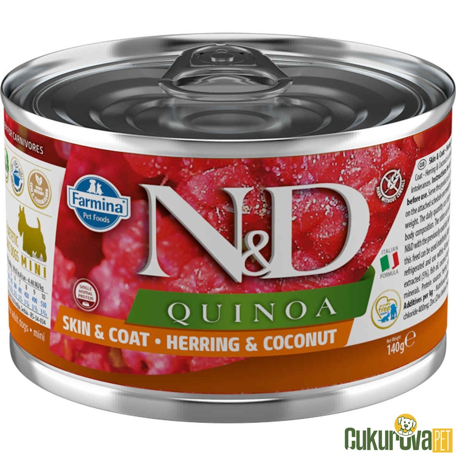 N&D Quinoa Skin&Coat Ringa Balıklı Ve Hindistancevizli Yetişkin Köpek Yaş Maması 140 Gr