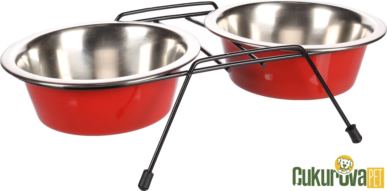 Flamingo Arjun Standlı İkili Kedi & Köpek Çelik Mama Ve Su Kabı Kırmızı - 2 x 800 Ml