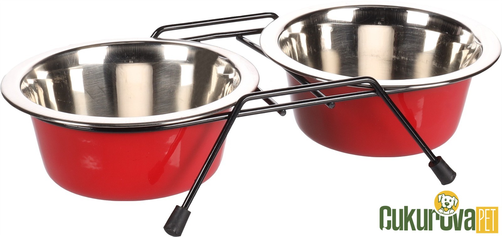 Flamingo Arjun Standlı İkili Kedi & Köpek Çelik Mama Ve Su Kabı Kırmızı - 2 x 380 Ml