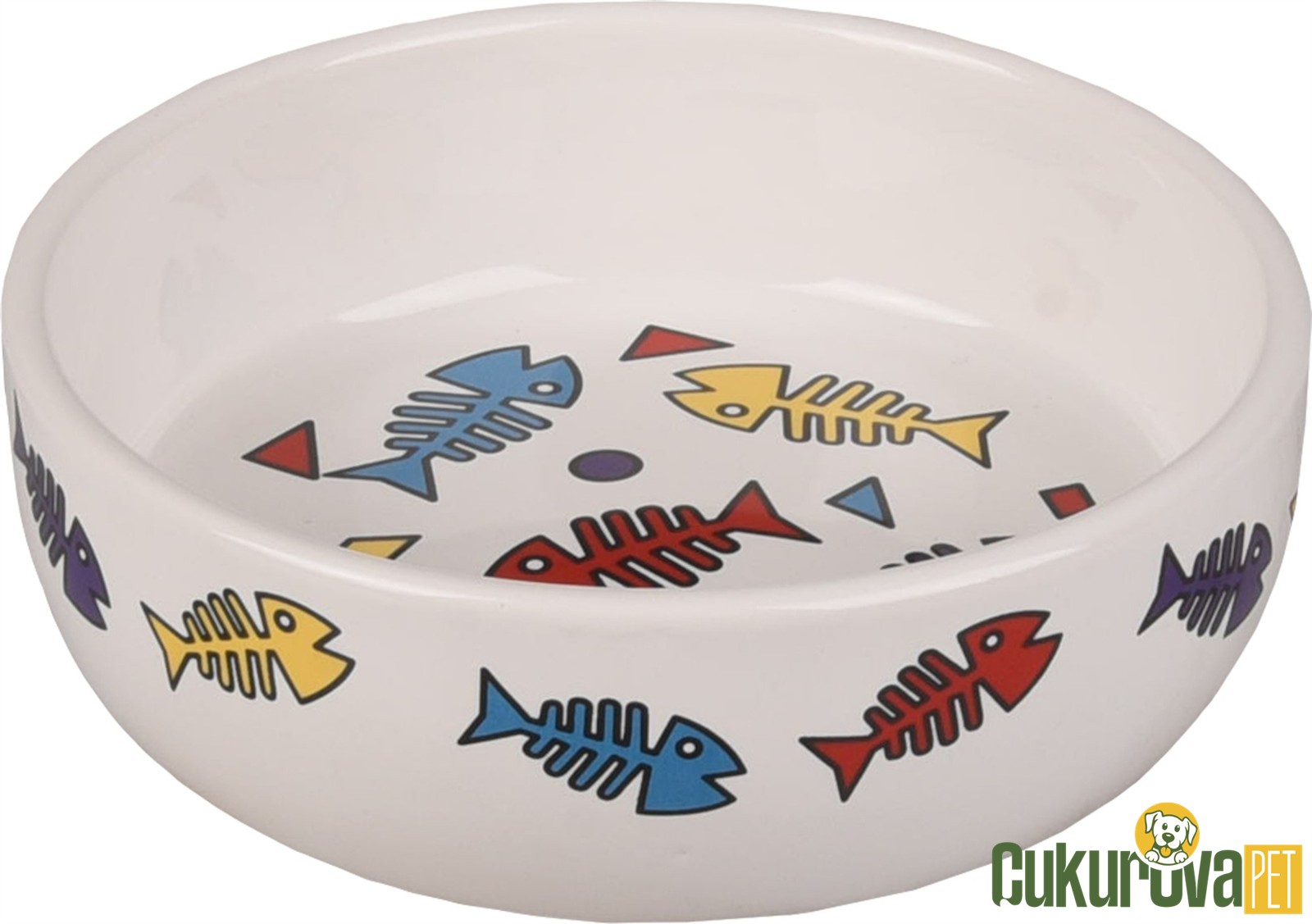 Flamingo Balık Desenli Kedi & Köpek Seramik Mama Ve Su Kabı Beyaz - 375 Ml