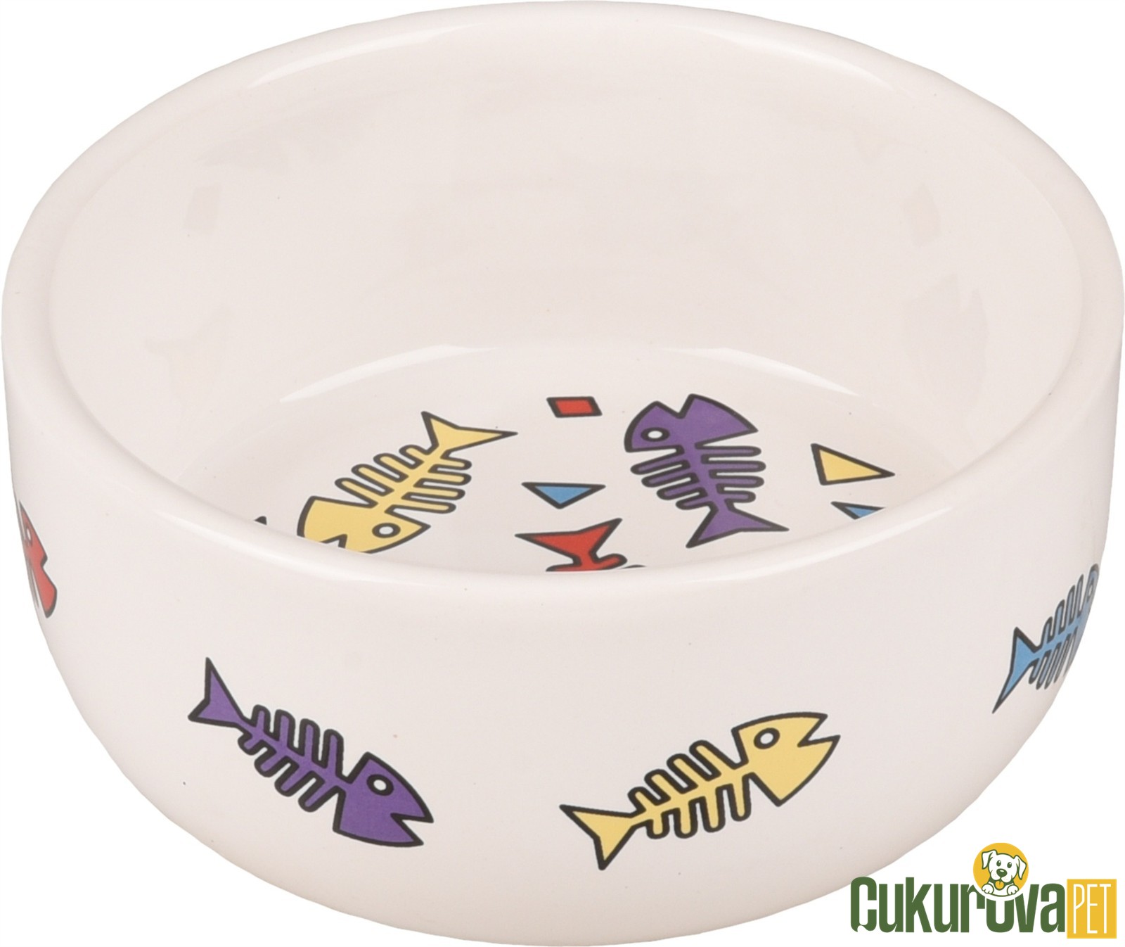 Flamingo Balık Desenli Kedi & Köpek Seramik Mama Ve Su Kabı Beyaz - 325 Ml