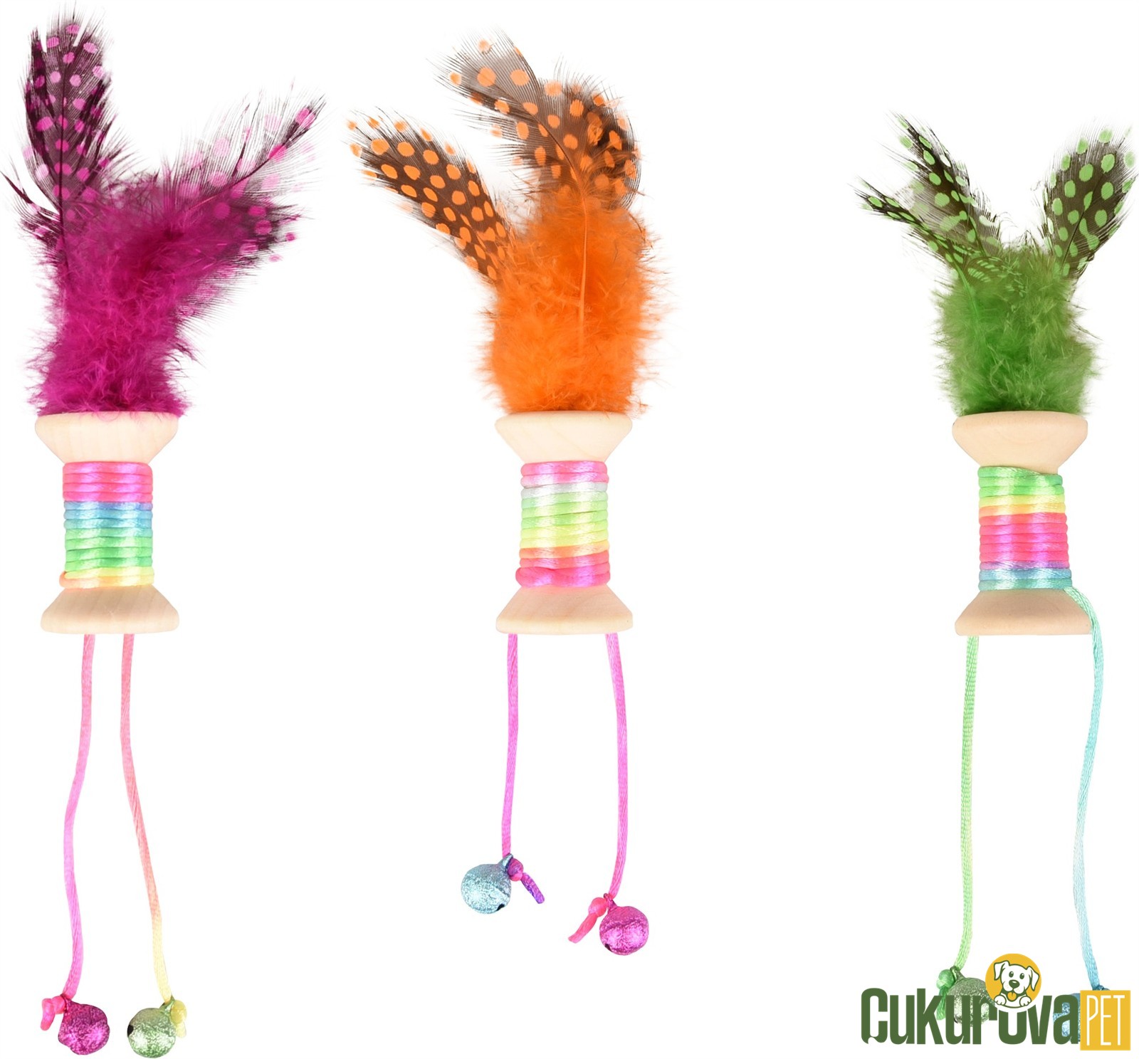 Flamingo Kırk Renkli Tüylü Zilli Makara Kedi Oyuncağı Karışık Renkli 17 Cm - 1 Adet