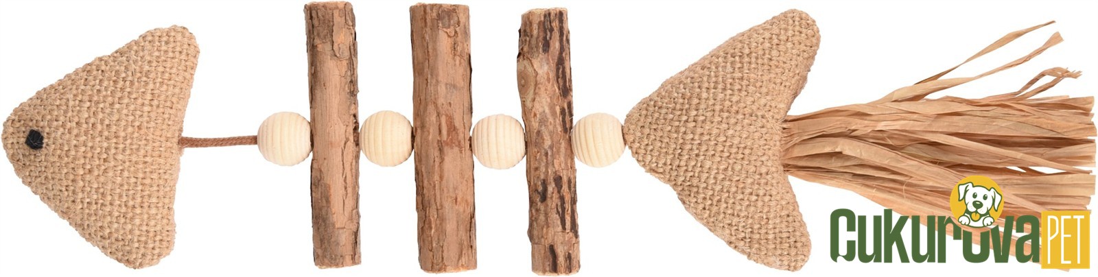 Flamingo Topsy Ahşap Ve Hasır Parçalı Balık Şeklinde Kedi Otlu Kedi Oyuncağı 21 Cm