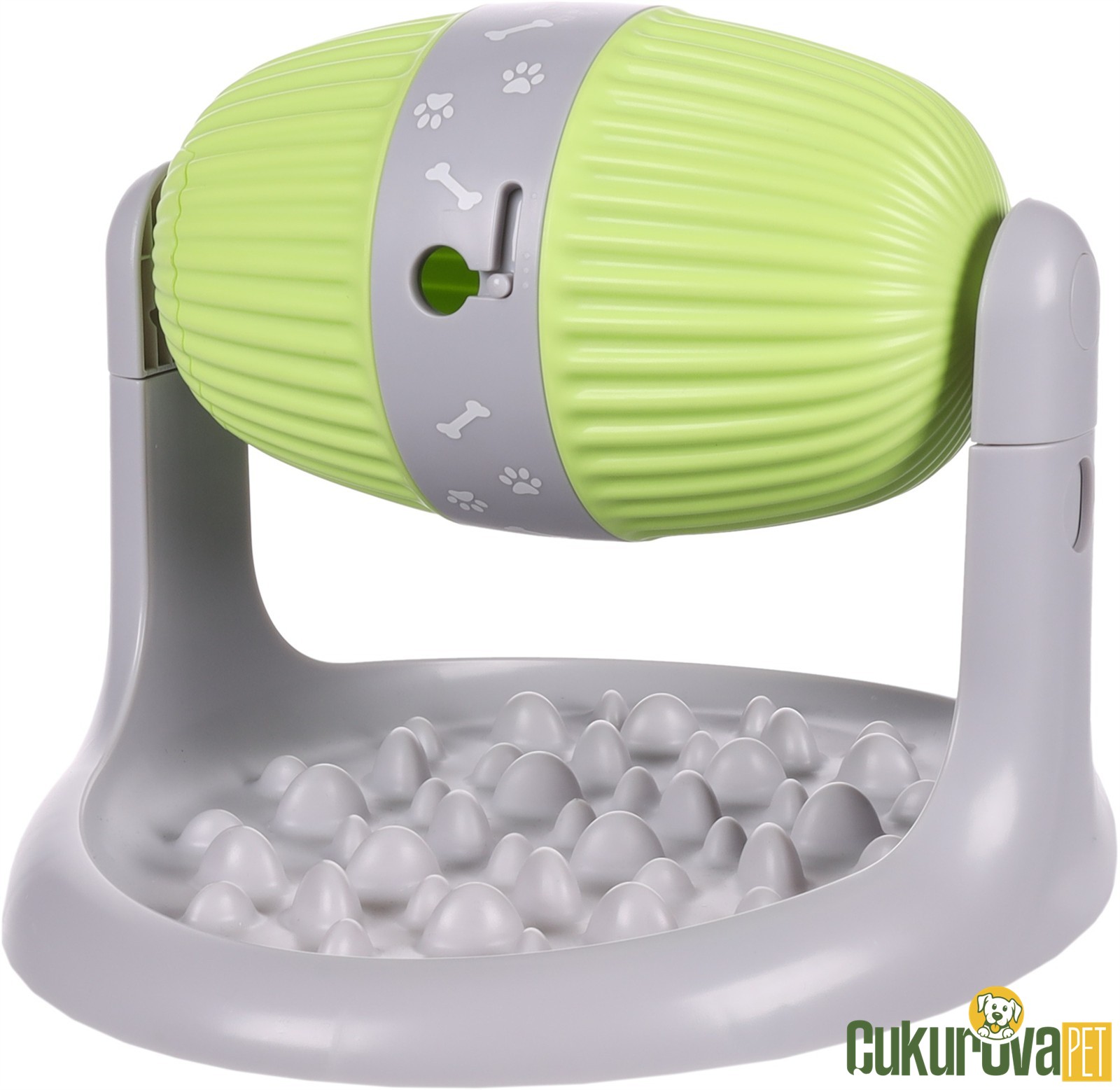 Flamingo Bent Dönebilen Tabaklı Ödül Maması Dispanseri Kedi & Köpek Oyuncağı Açık Yeşil & Gri - 31 x 25 x 26 Cm