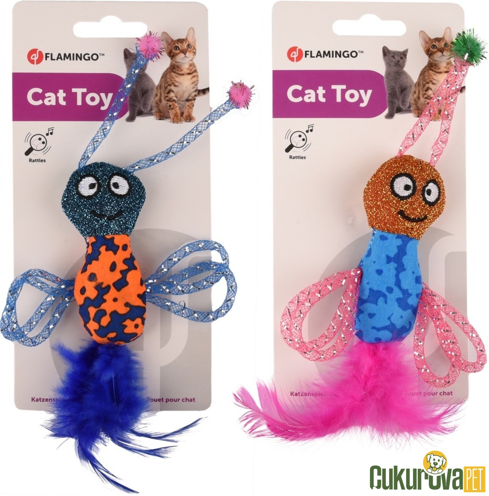 Flamingo Aslı Parıltılı Arı Kedi Oyuncağı Karışık Renkli 20 Cm - 1 Adet