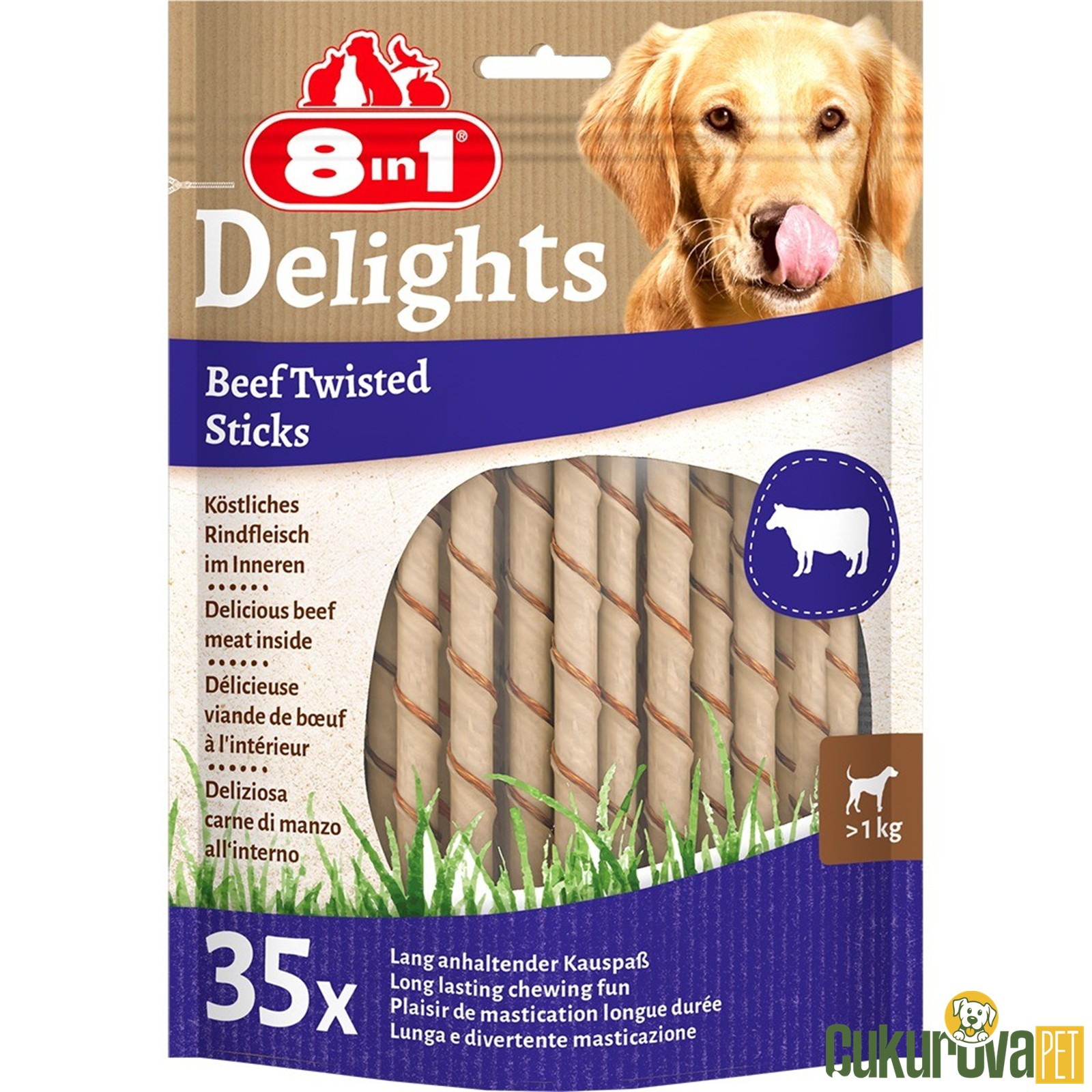 8 In 1 Delights Dana Etli Köpek Ödül Çubuğu 35'Li - 190 Gr