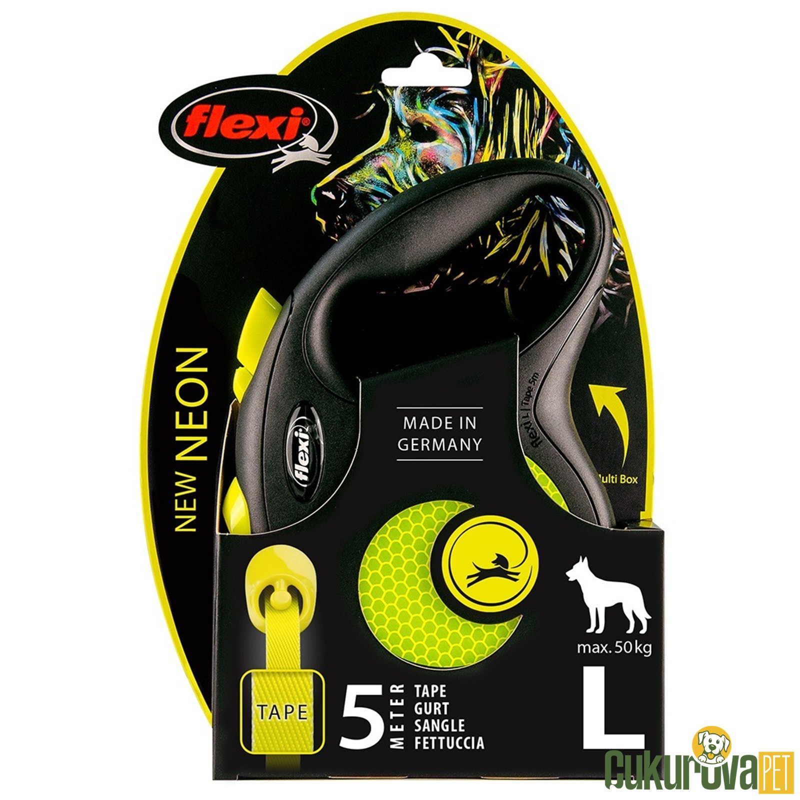 Flexi New Neon Şerit Köpek Otomatik Gezdirme Kayışı Sarı M - 5 M