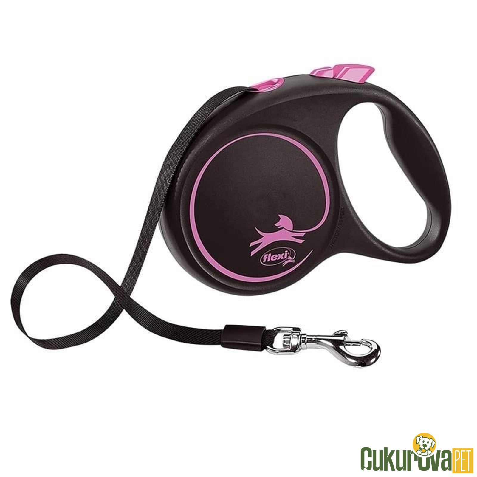Flexi Black Design Otomatik Şerit Köpek Gezdirme Kayışı Pembe S - 5 M