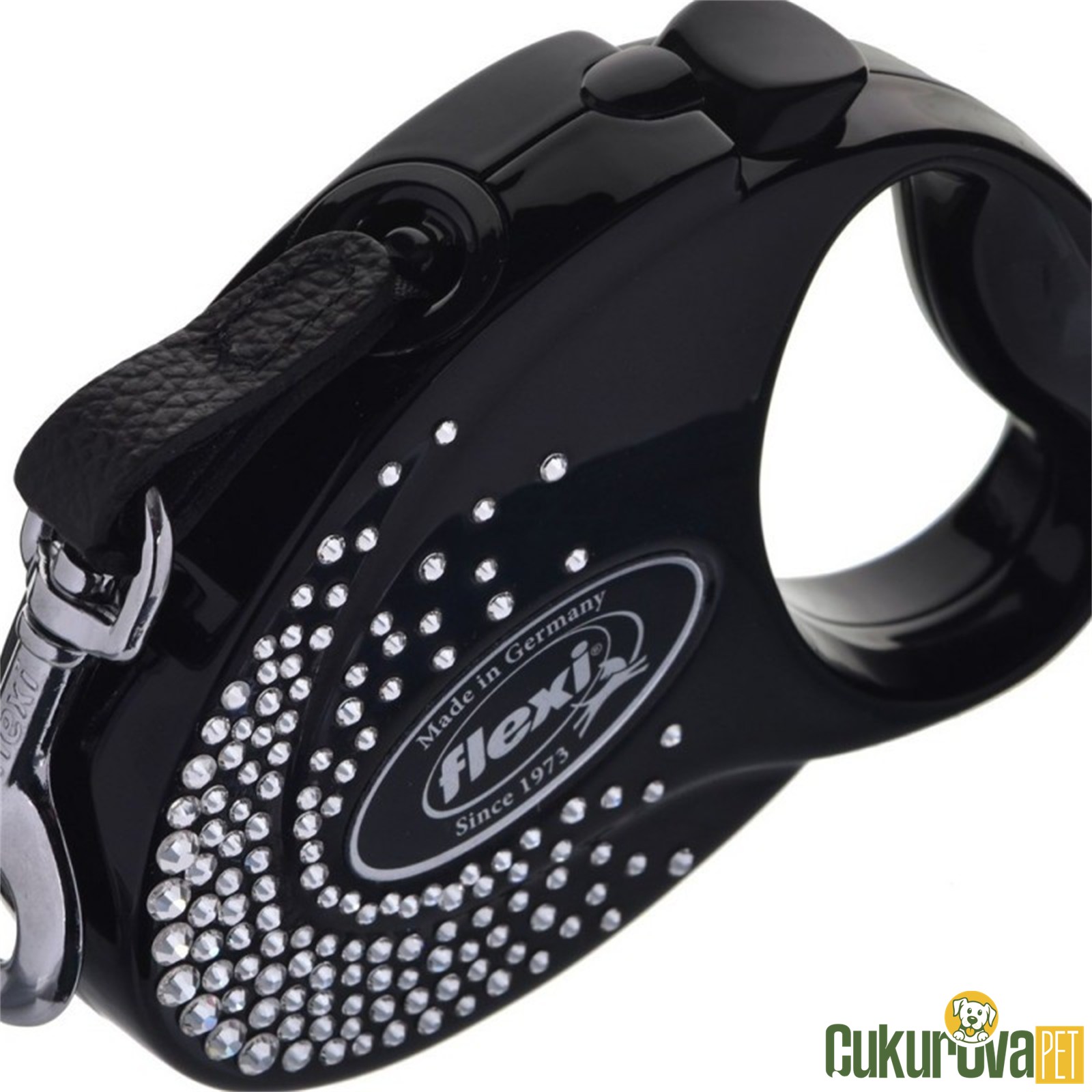 Flexi Glam Splash Crystal Köpek Otomatik Gezdirme Kayışı Siyah S - 3 M