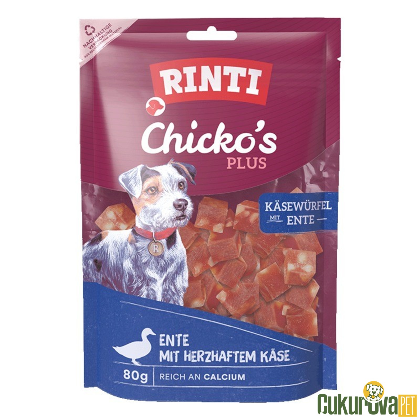 Rıntı Chicko's Plus Ördekli Peynir Küpleri Köpek Ödül Maması 80 Gr