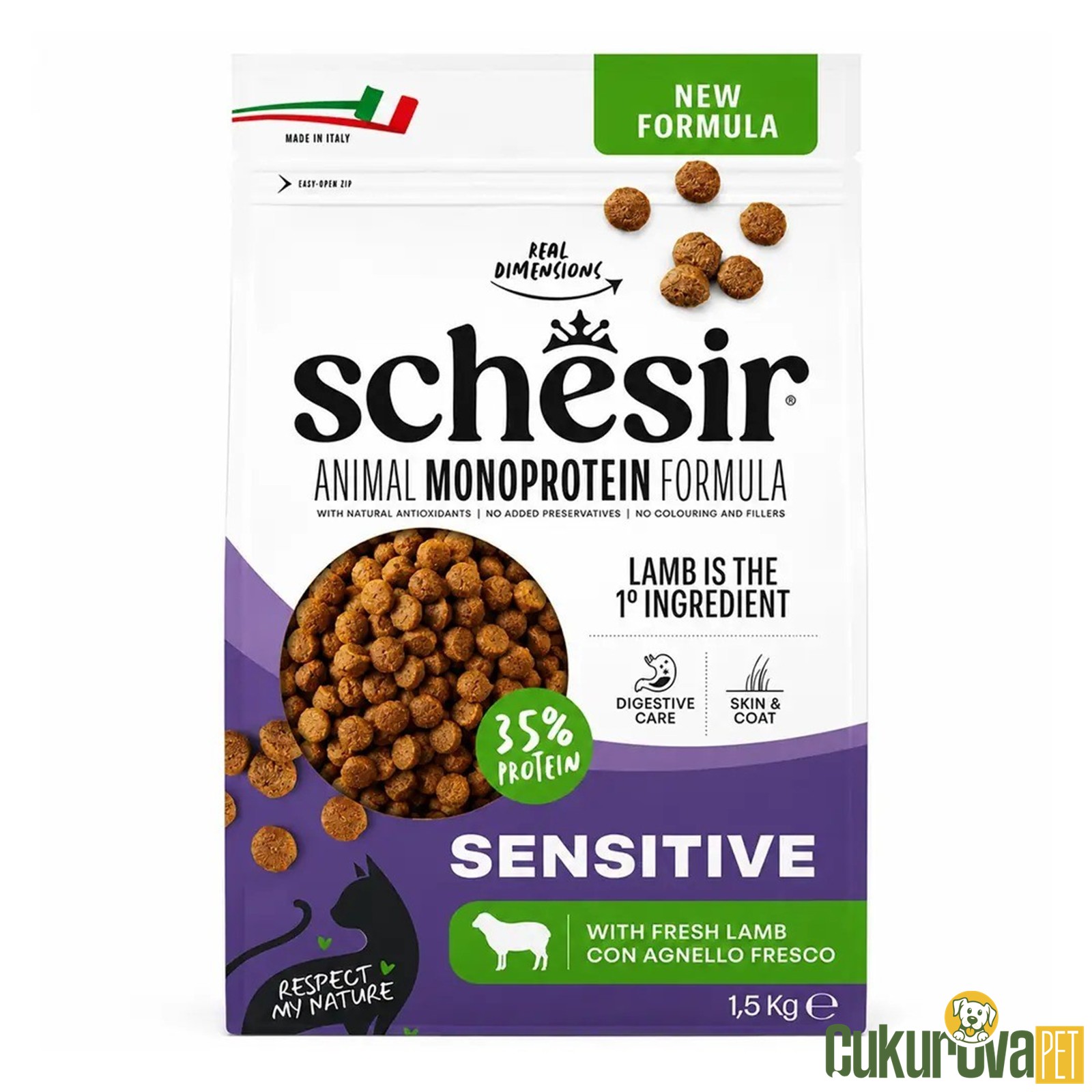 Schesir Monoprotein Sensitive Kuzu Etli Yetişkin Kedi Maması 1.5 Kg