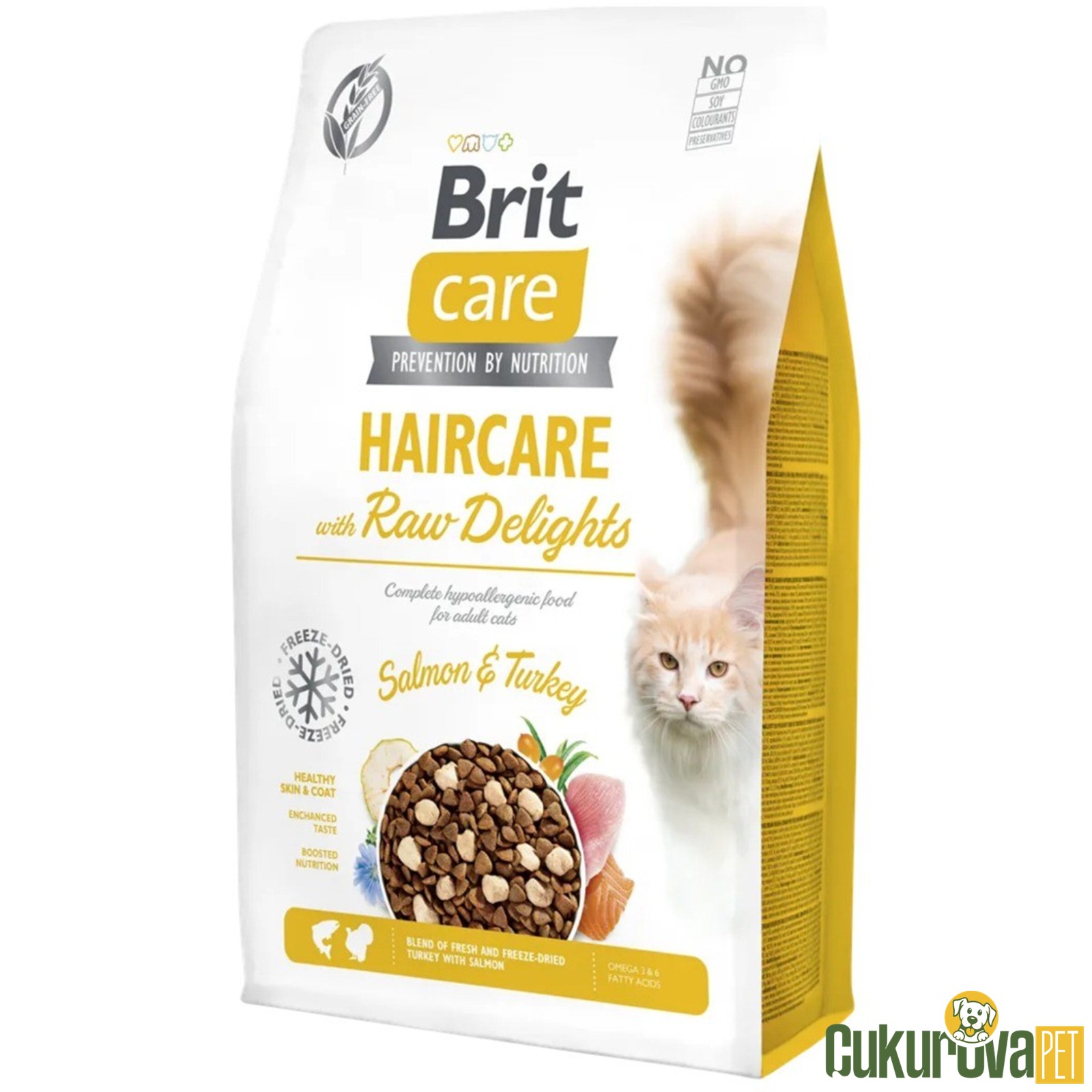 Brit Care Haircare With Raw Delights Somonlu ve Hindili Yetişkin Kedi Maması 2 Kg