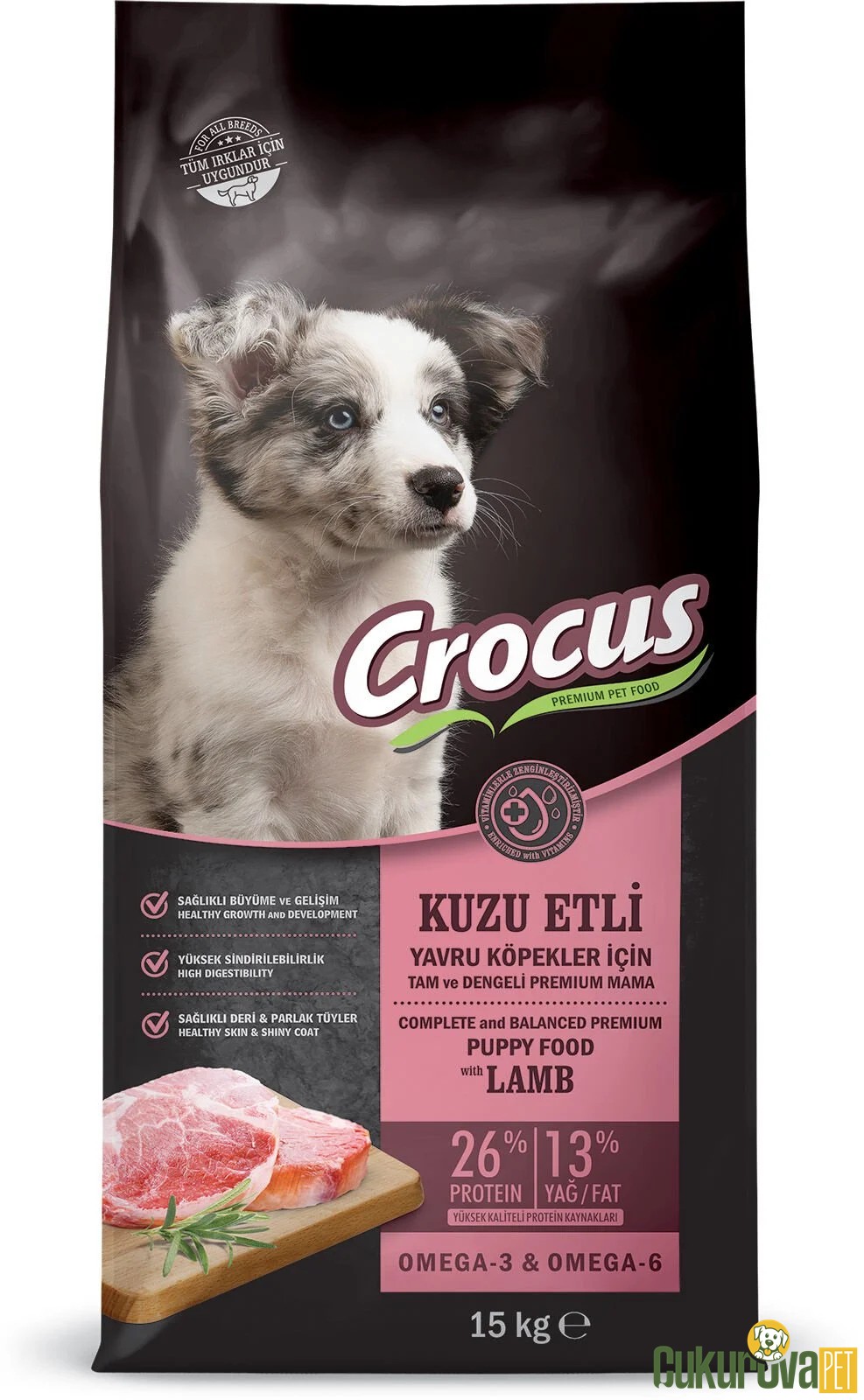 Crocus Puppy Kuzu Etli Pirinçli Yavru Köpek Maması 15 Kg