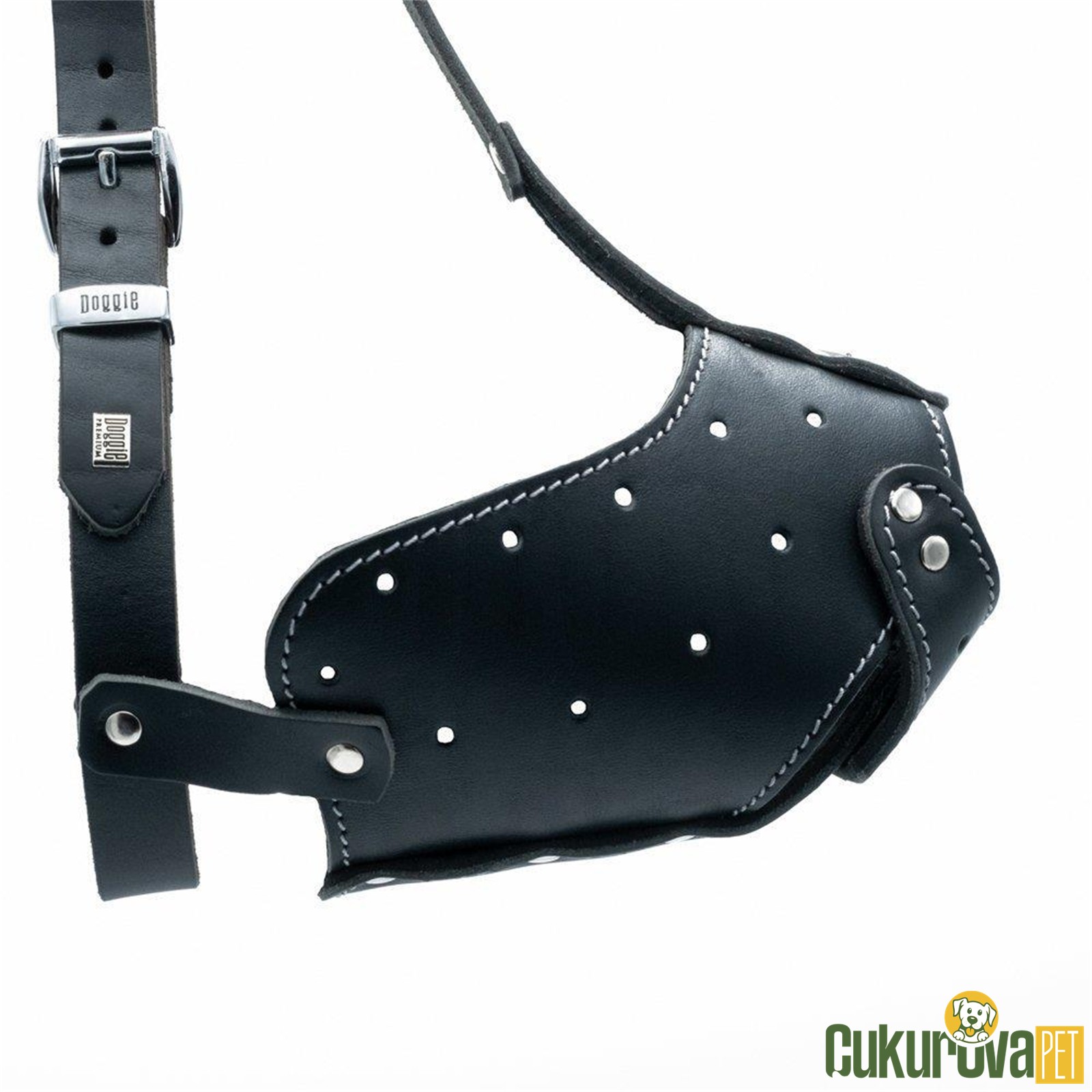Doggie Uzun Burun Koruma Deri Köpek Ağızlığı L - Siyah 2 x 55 - 60 Cm