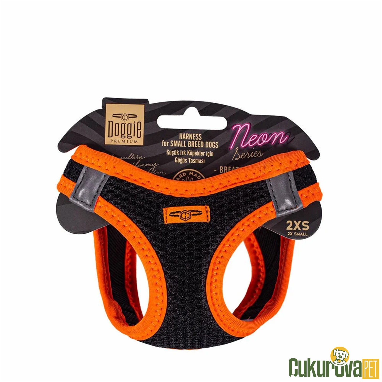Doggie Havali Dokumadan Neon Serisi El Yapımı Küçük Irk Köpek Göğüs Tasması 2xs 26 - 30 Cm - Turuncu