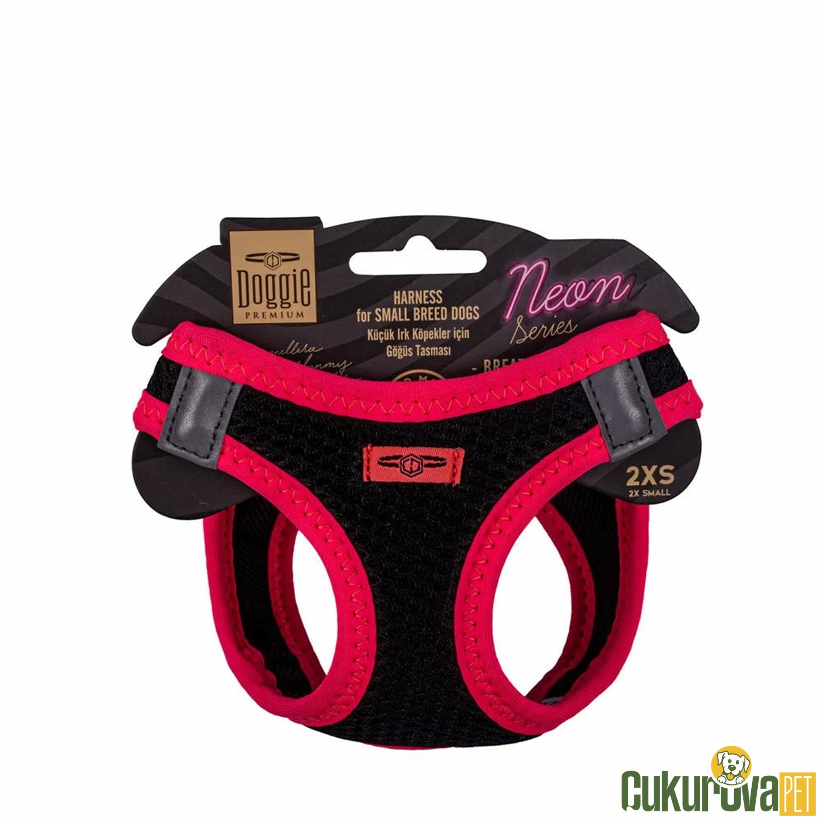 Doggie Havali Dokumadan Neon Serisi El Yapımı Küçük Irk Köpek Göğüs Tasması 2xs 26 - 30 Cm - Pembe