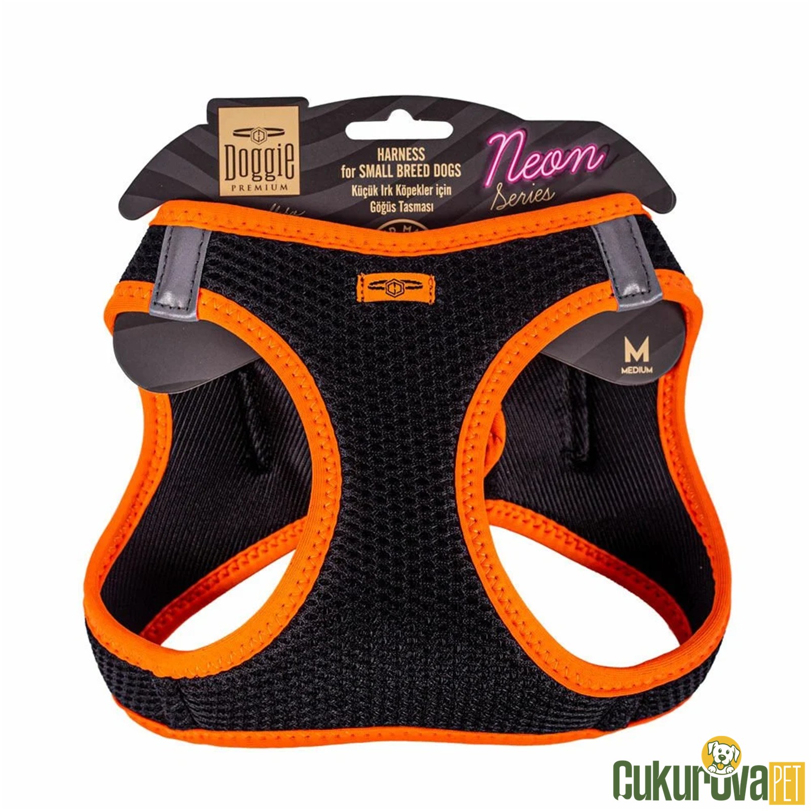 Doggie Havalı Dokumadan Neon Serisi El Yapimi Küçük Irk Köpek Göğüs Tasması M 38 - 44 Cm - Turuncu