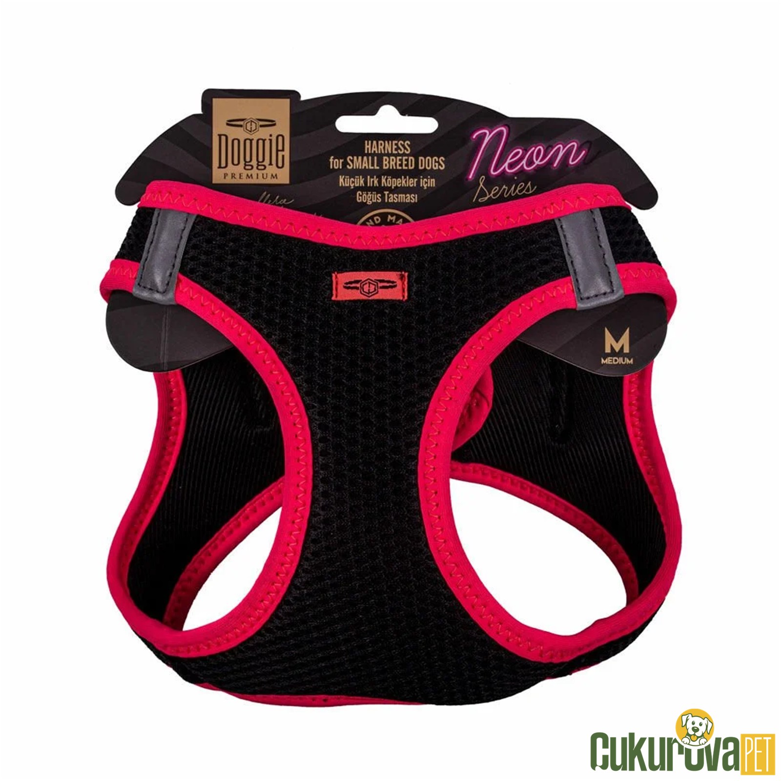 Doggie Havalı Dokumadan Neon Serisi El Yapimi Küçük Irk Köpek Göğüs Tasması M 38 - 44 Cm - Pembe