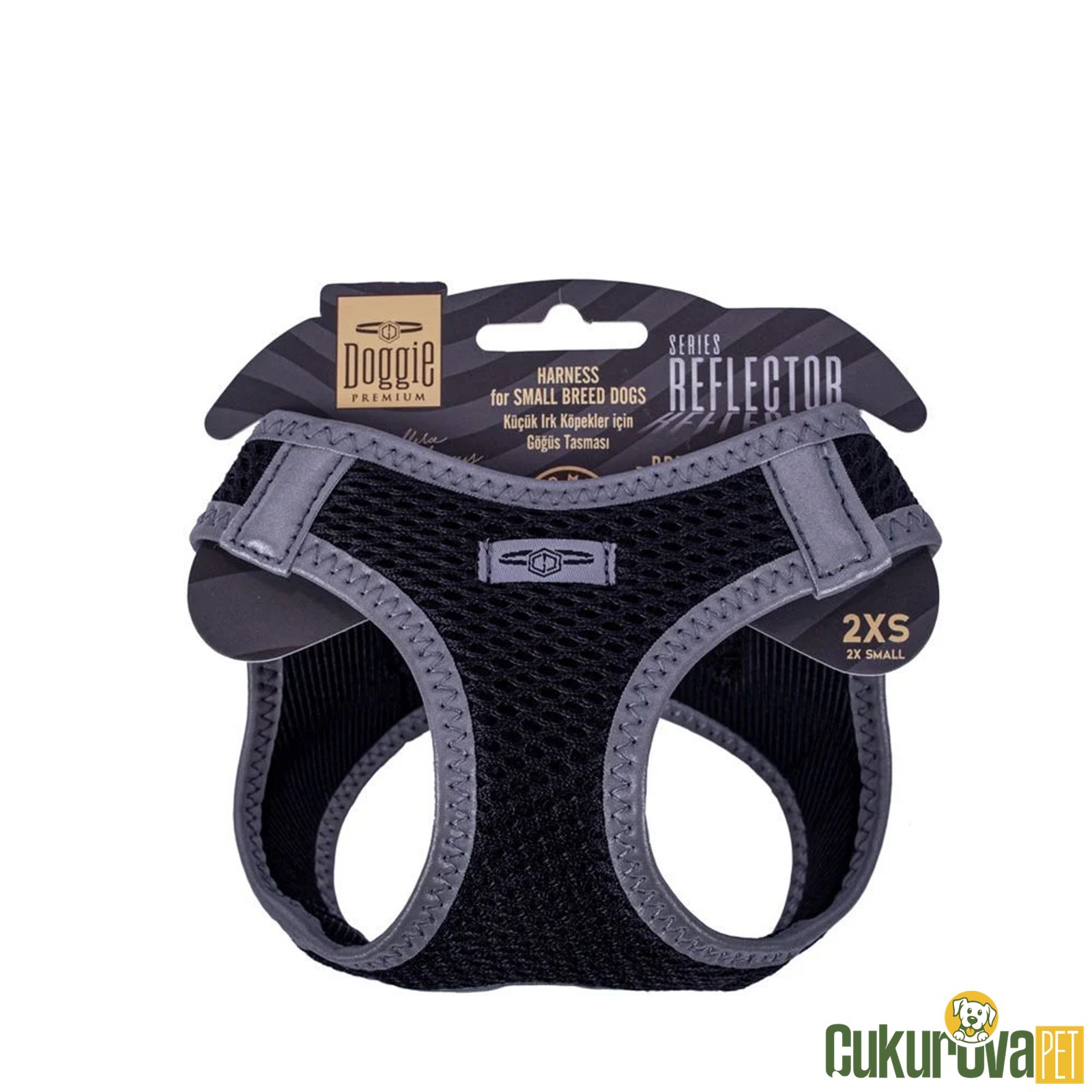Doggie Havalı Dokumadan Reflektör Serisi El Yapımı Küçük Irk Köpek Göğüs Tasması 2xs 26 - 30 Cm - Siyah