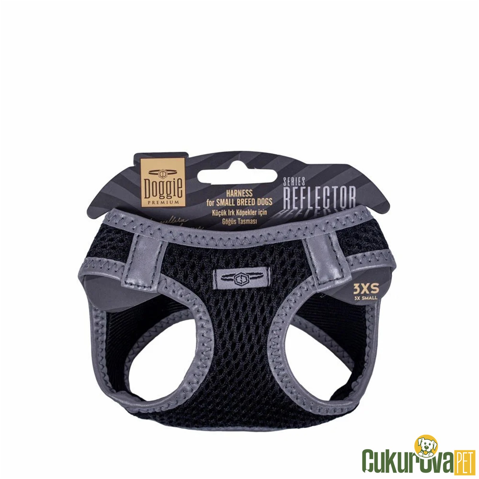 Doggie Havali Dokumadan Reflektör Serisi El Yapımı Küçük Irk Köpek Göğüs Tasması 3xs 22 - 26 Cm - Siyah