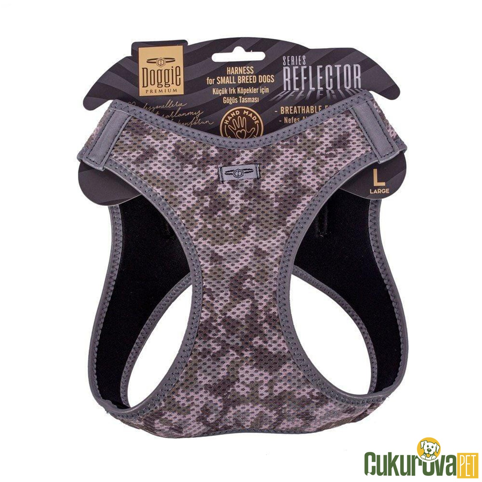 Doggie Havalı Dokumadan Reflektör Seri̇si̇ El Yapımı Küçük Irk Köpek Göğüs Tasması - L 42 - 48 Cm - Camo