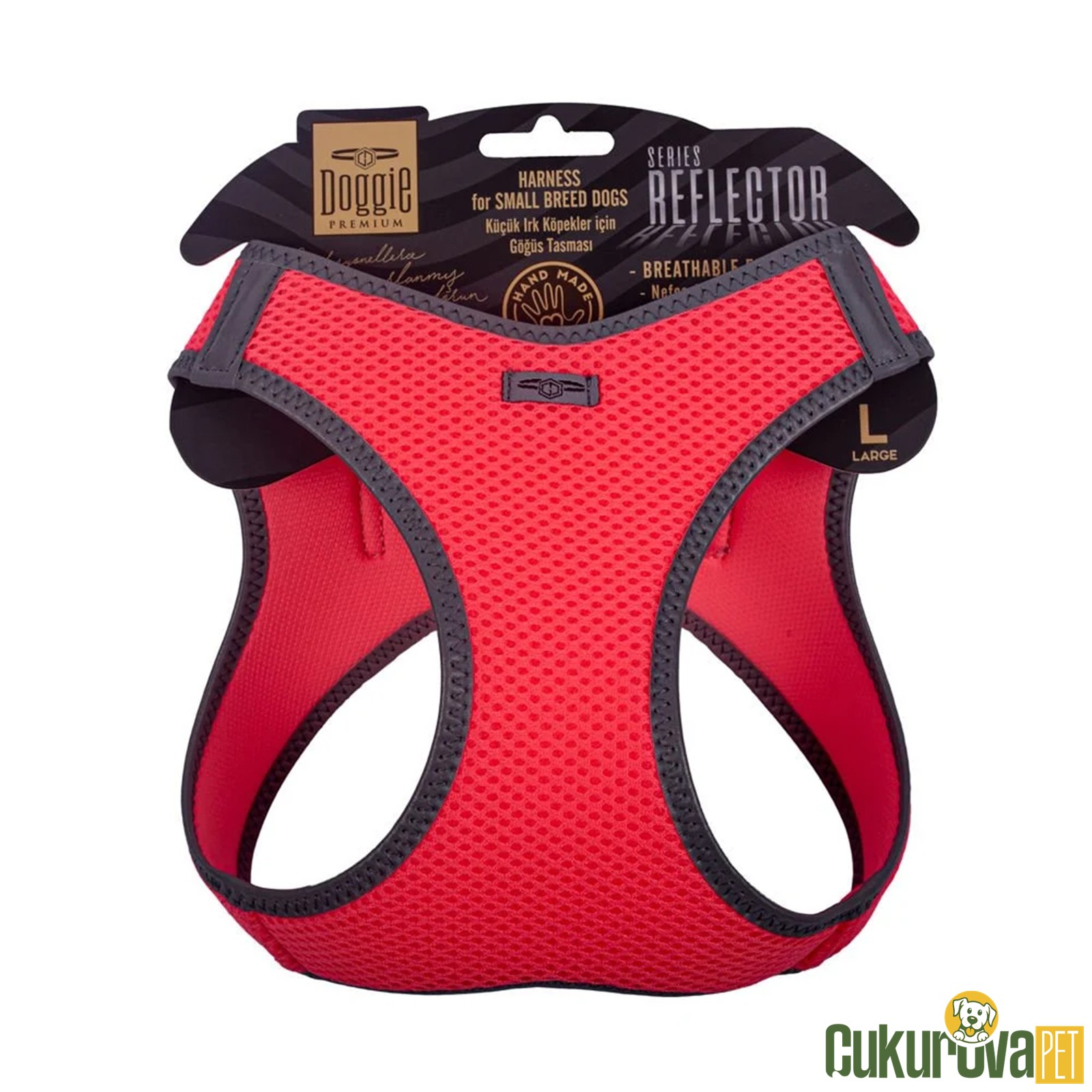 Doggie Havalı Dokumadan Reflektör Serisi El Yapımı Küçük Irk Köpek Göğüs Tasması L - 42 - 48 Cm - Pembe