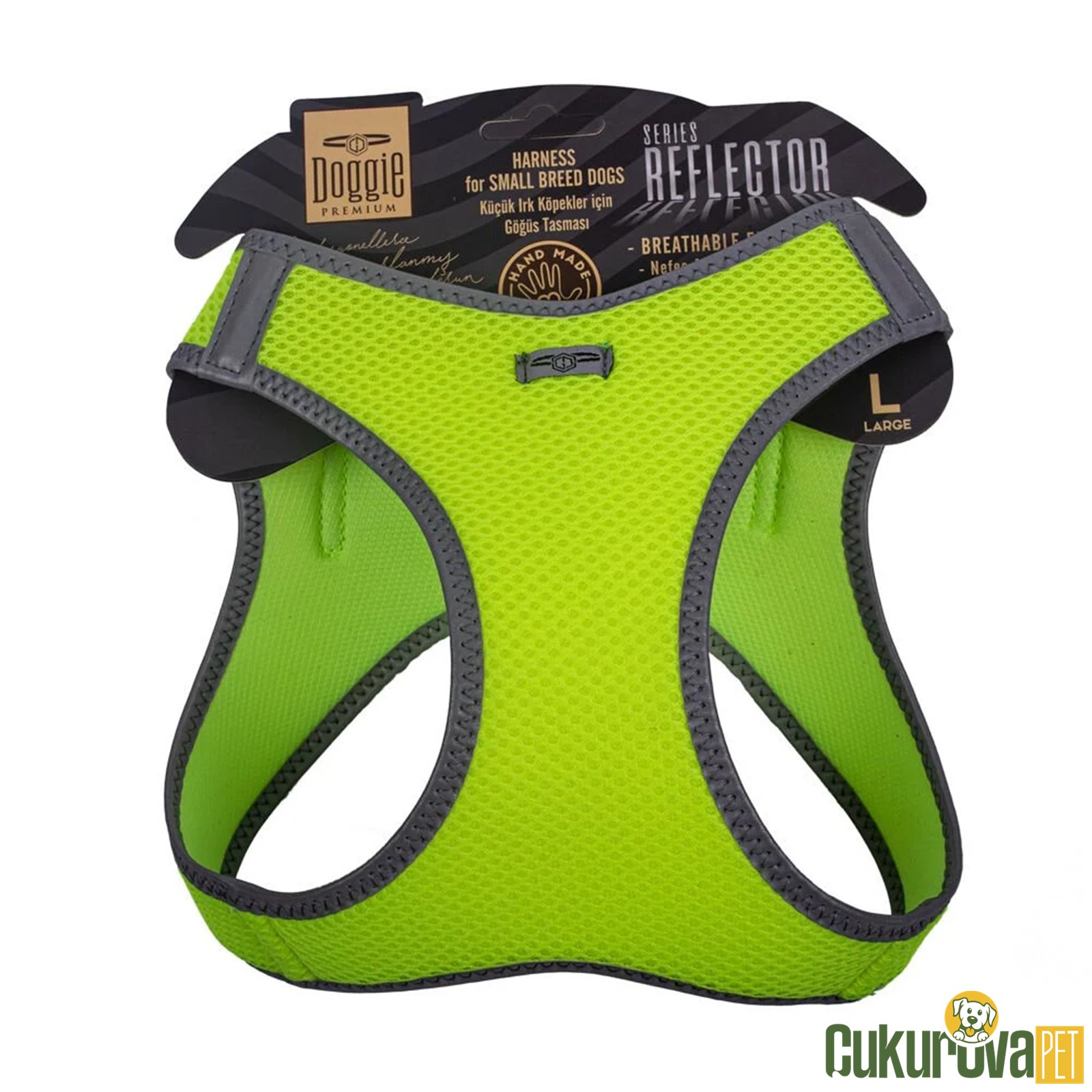 Doggie Havalı Dokumadan Reflektör Seri̇si̇ El Yapımı Küçük Irk Köpek Göğüs Tasması L 42 - 48 Cm - Sarı