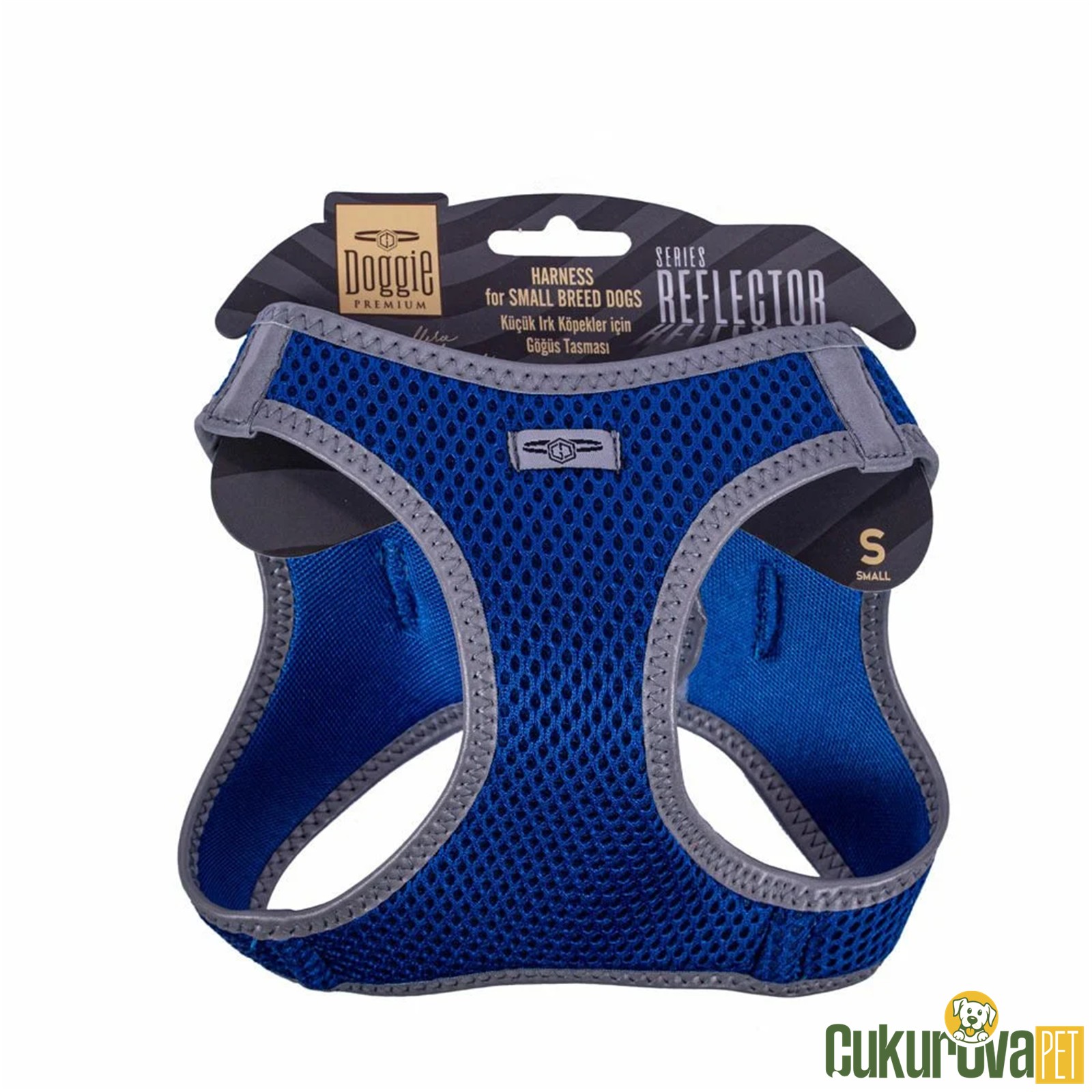 Doggie Havalı Dokumadan Reflektör Serisi El Yapımı Küçük Irk Köpek Göğüs Tasması S 32 - 38 Cm - Mavi