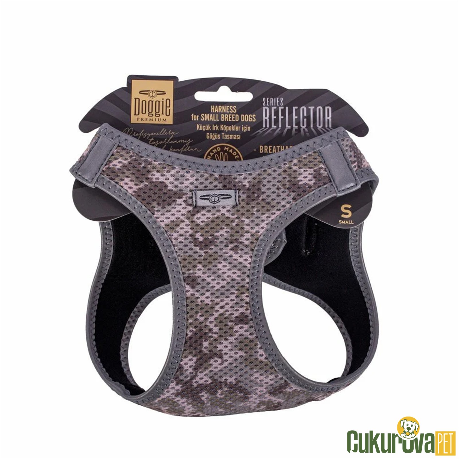 Doggie Havalı Dokumadan Reflektör Serisi El Yapımı Küçük Irk Köpek Göğüs Tasması S 32 - 38 Cm - Kamo