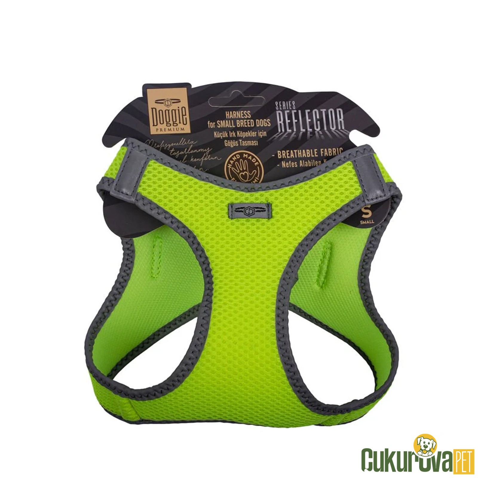 Doggie Havalı Dokumadan Reflektör Serisi El Yapımı Küçük Irk Köpek Göğüs Tasması S 32 - 38 Cm - Sarı