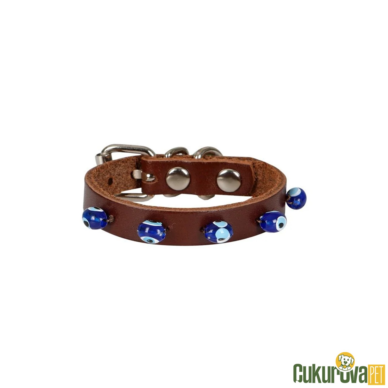 Cattie Gerçek Deri̇den El Yapımı Boncuklu Kedi̇ Boyun Tasması Xs - 1 Mm x 14 - 18 Cm- Kahverengi̇