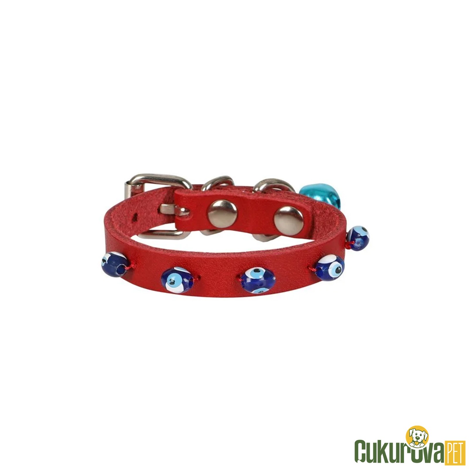 Cattie Gerçek Deri̇den El Yapımı Boncuklu Kedi̇ Boyun Tasması Xs - 1 Mm x 14 - 18 Cm - Kırmızı